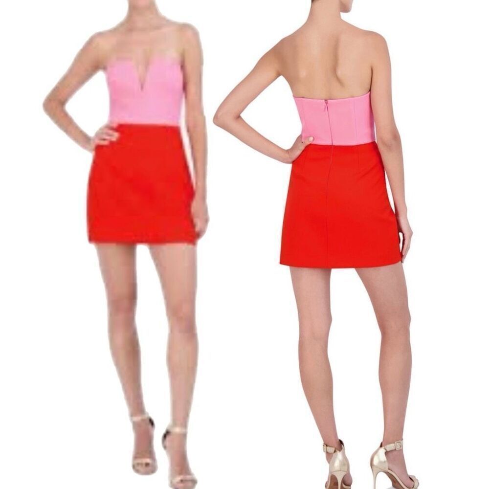 NWT BCBG bold color block strapless mini dress  Size XS